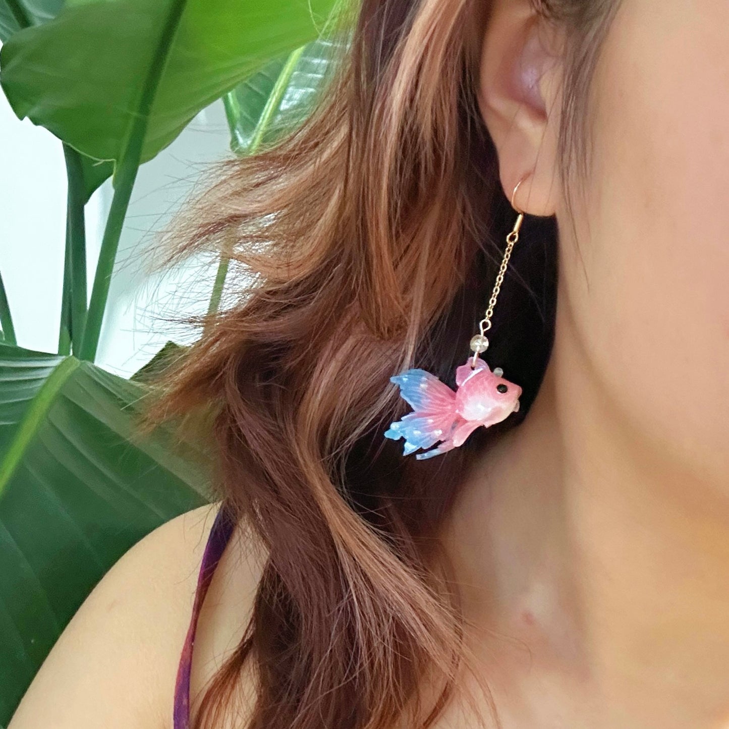 Handmade Goldfish Earrings | Pink Blue