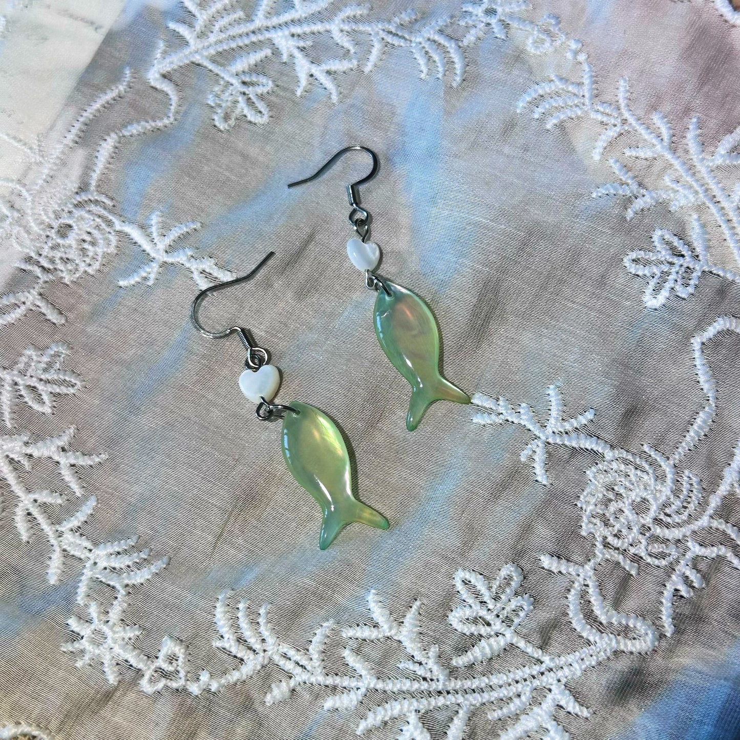Translucent Green Fish Earrings