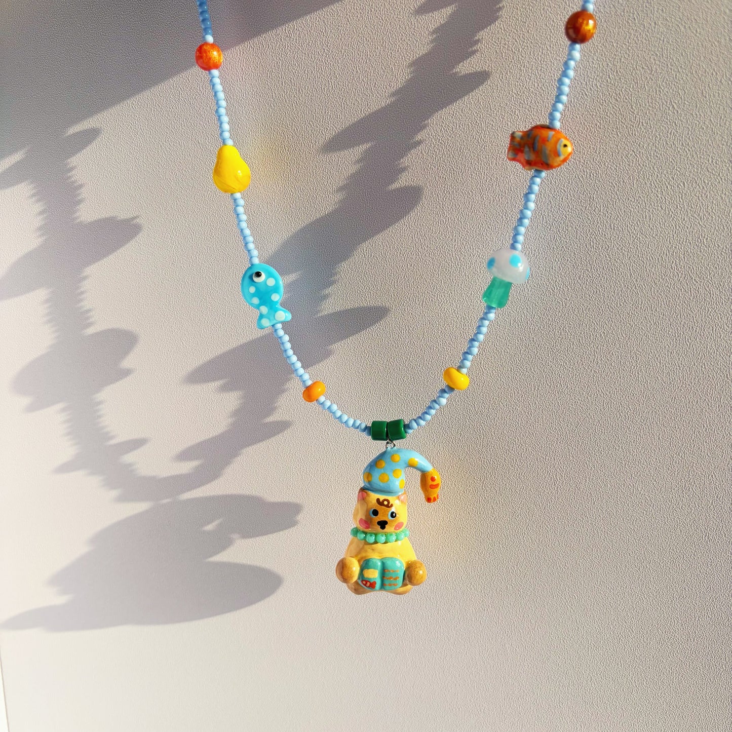 【One-off】Pajama Kitty Reading the Fish Book Necklace 🐠