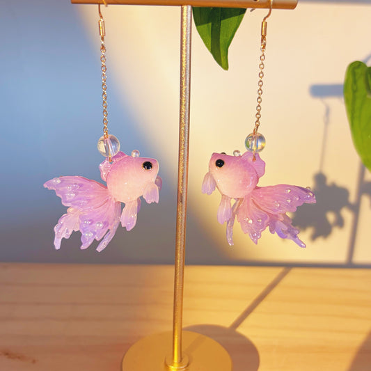Purple Goldfish Earrings