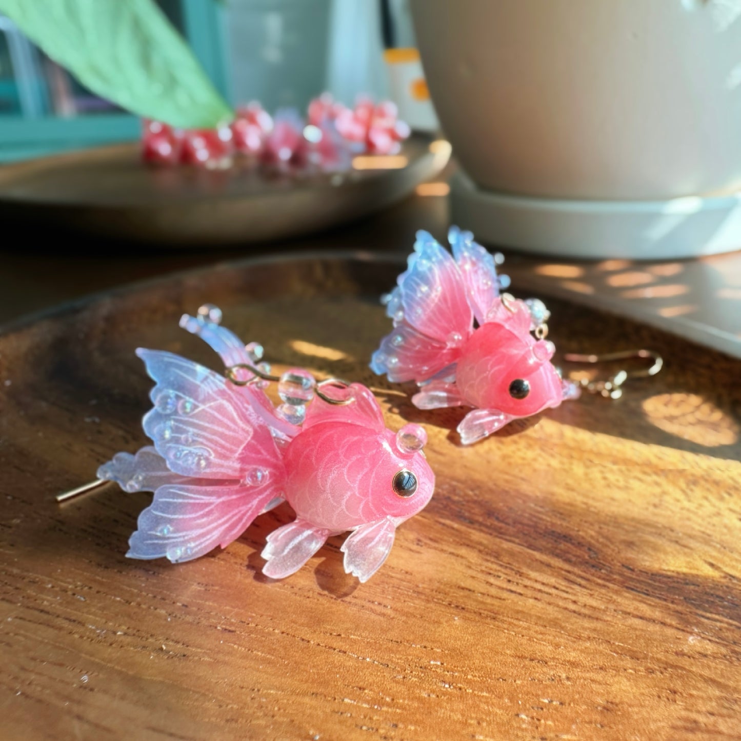 Handmade Goldfish Earrings | Pink Blue