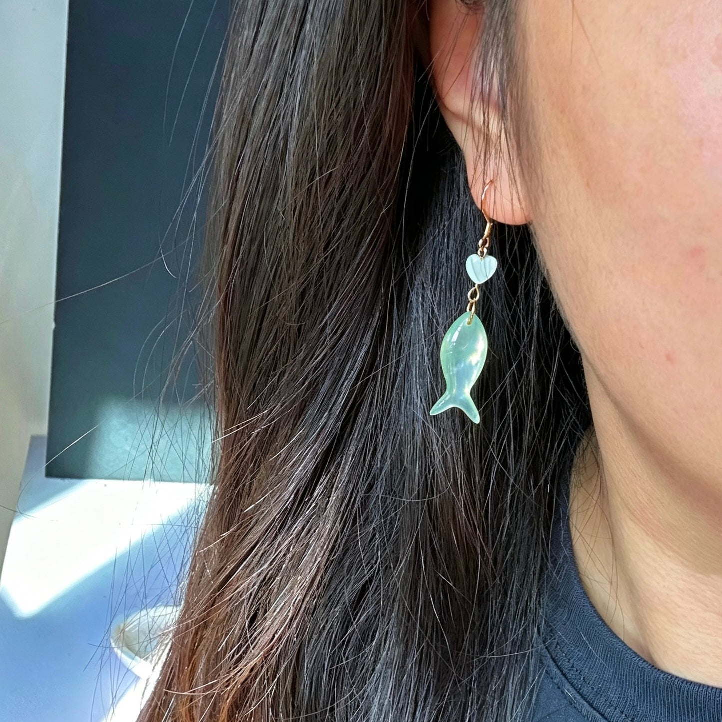 Translucent Green Fish Earrings