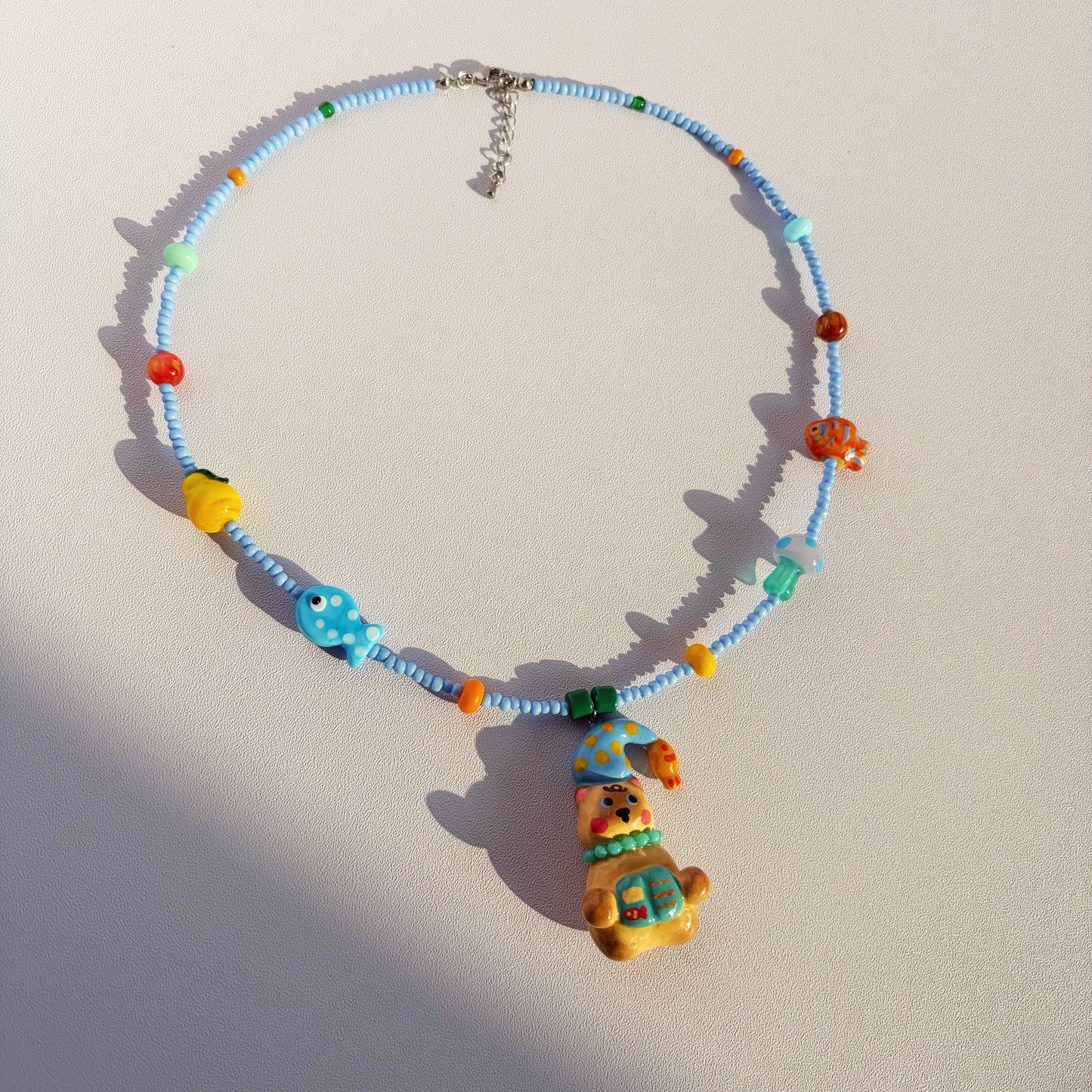 【One-off】Pajama Kitty Reading the Fish Book Necklace 🐠