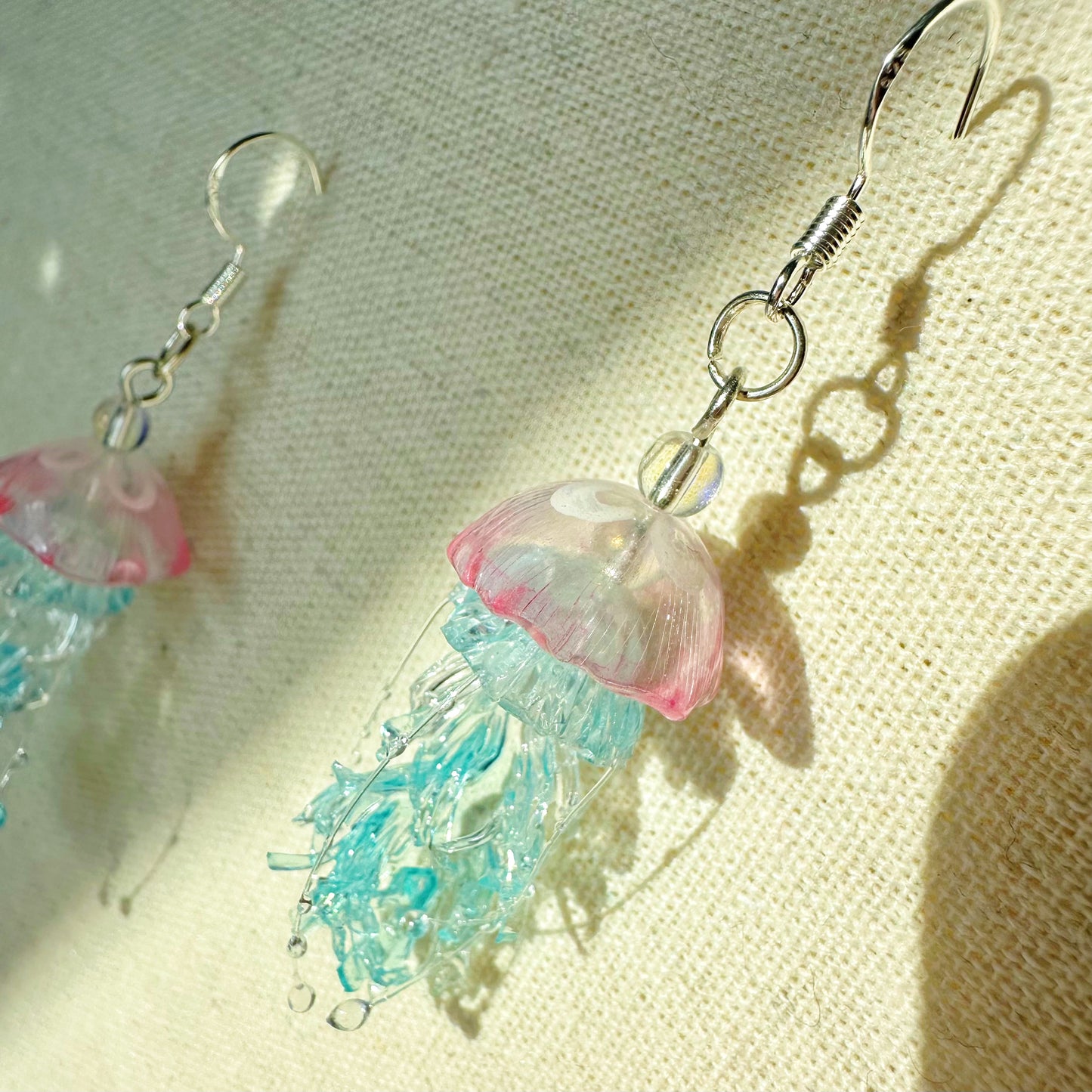 Handmade Transparent Pink Blue Jellyfish Earrings 💗