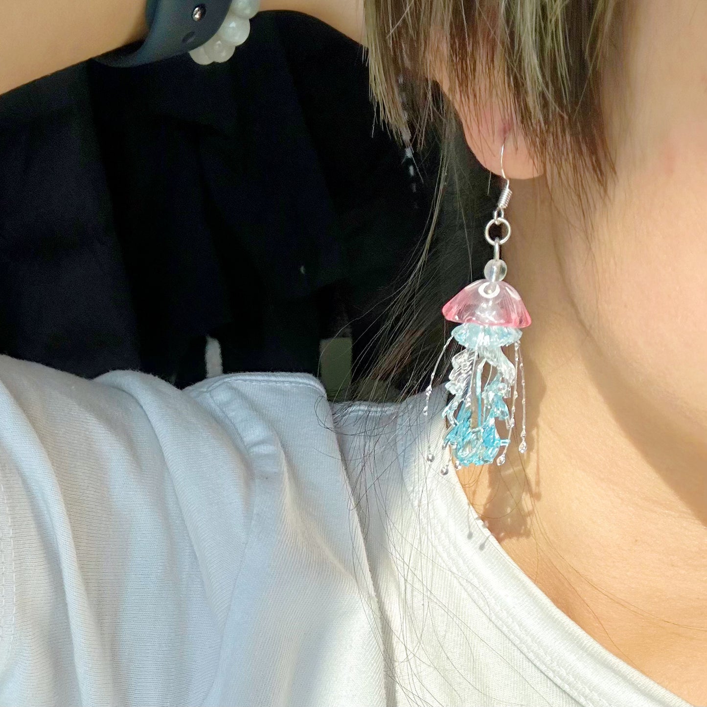 Handmade Transparent Pink Blue Jellyfish Earrings 💗