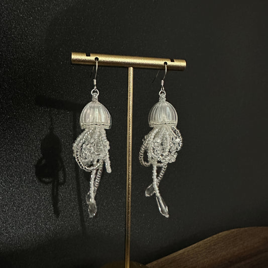 Beaded Transparent Jellyfish Necklace/Earrings