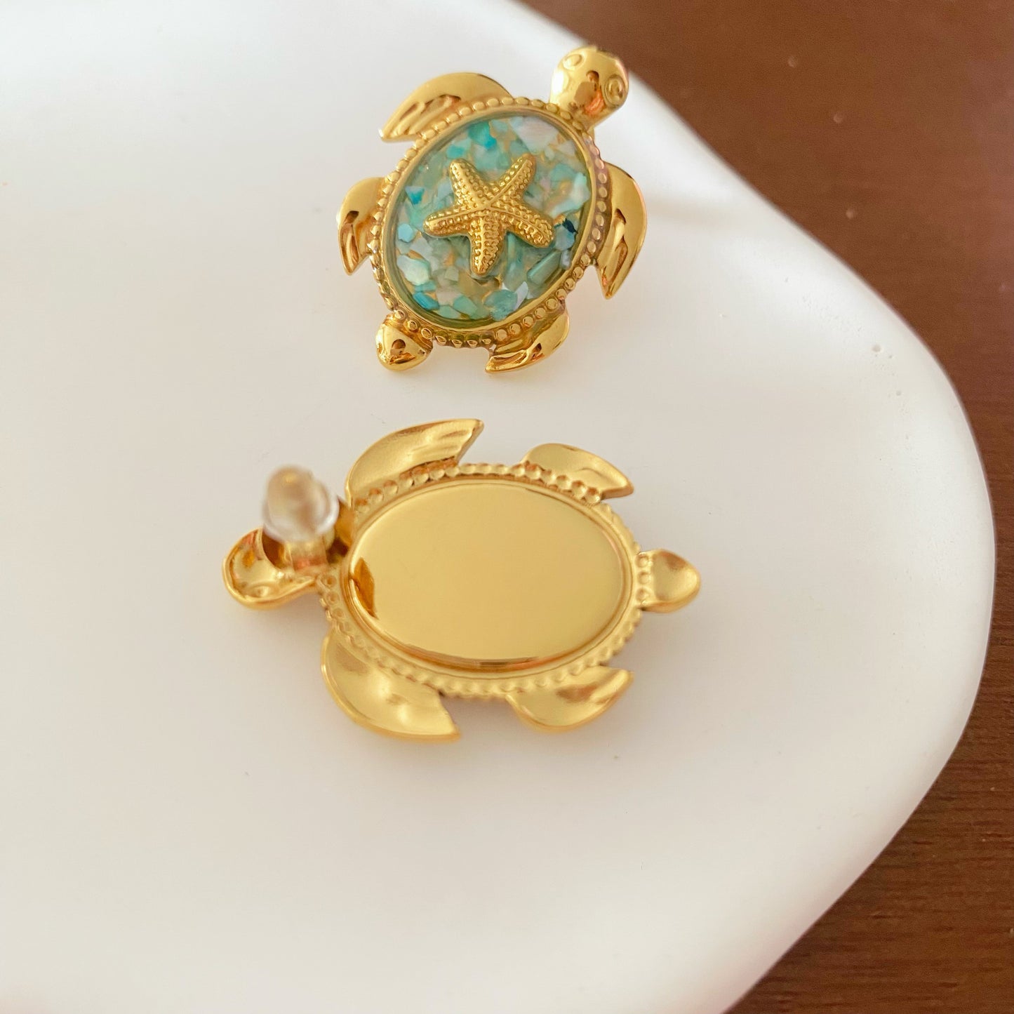 Green Star Fish Turtle Earrings