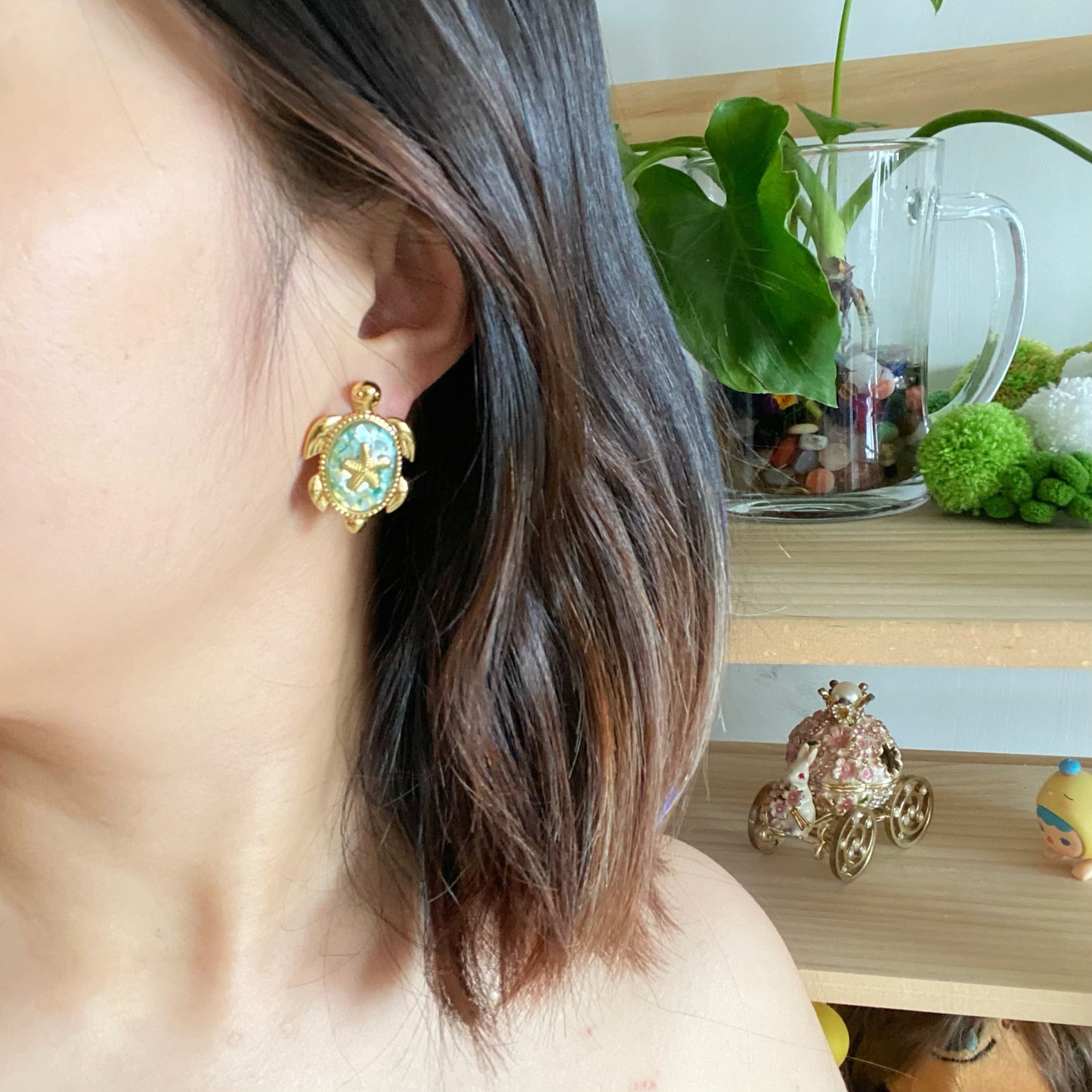 Green Star Fish Turtle Earrings