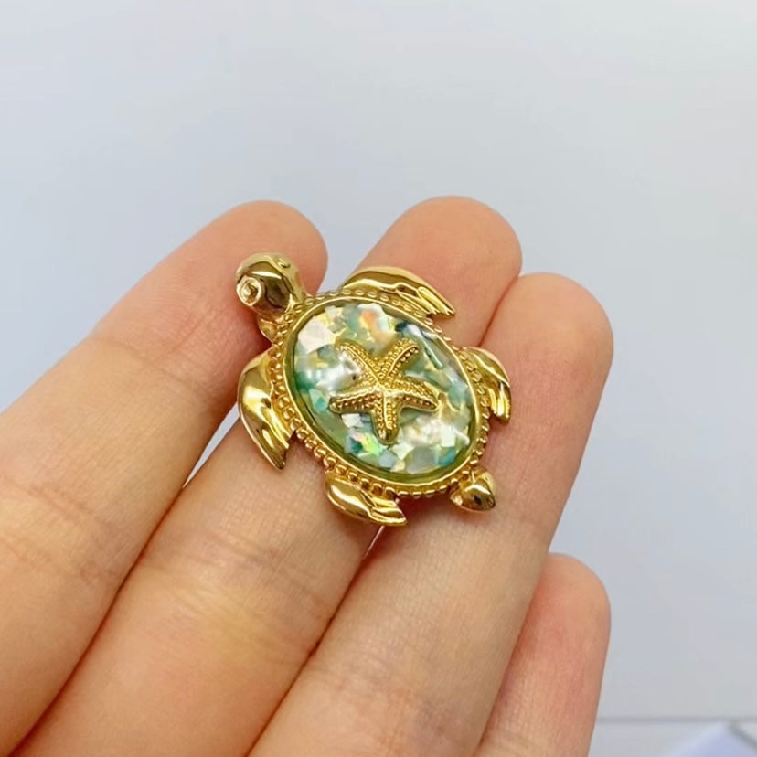 Green Star Fish Turtle Earrings
