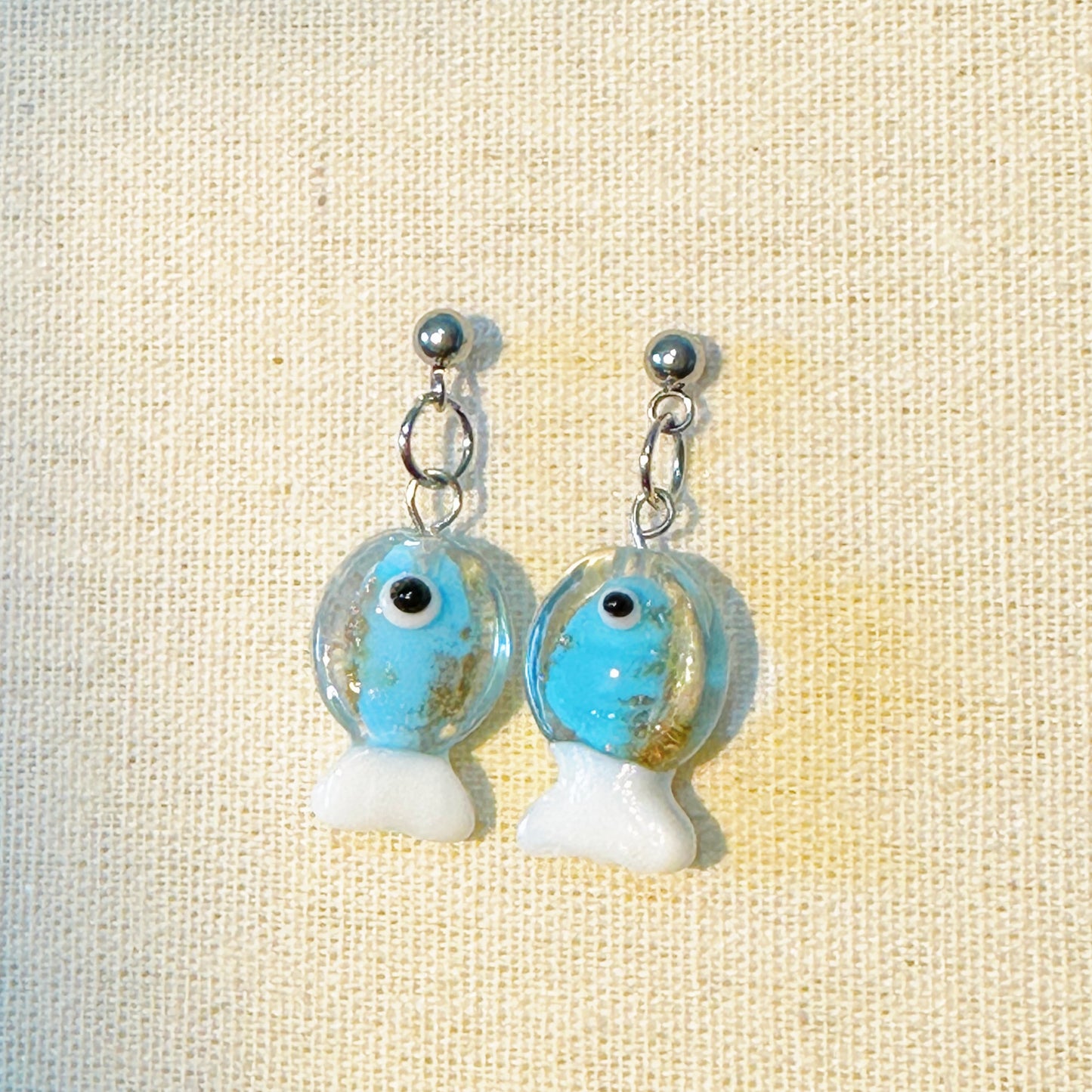 Flowing Gold Glass Bead Fish Earrings