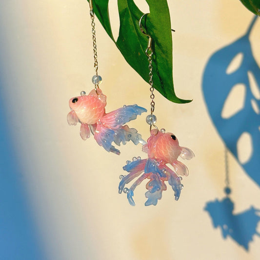 Handmade Goldfish Earrings | Pink Blue